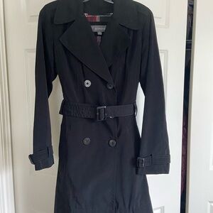 Women’s Black Liz Claiborne Trench Coat with Removable Plaid Lining